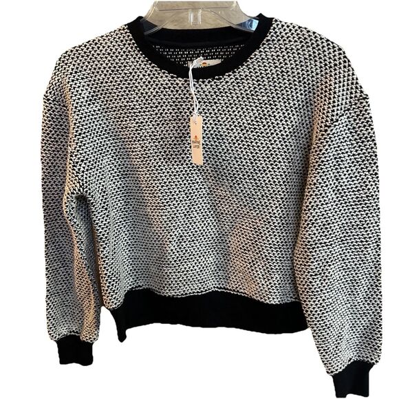 Marine Layer Sweaters - NWT MARINE LAYER Birdseye Woven Textured Sweatshirt Sz XS black & white knit